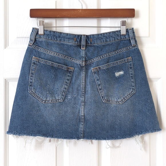 We The Free Harvey Distressed Medium Wash High Waist A-line Denim Mini Skirt 27 - Picture 9 of 11